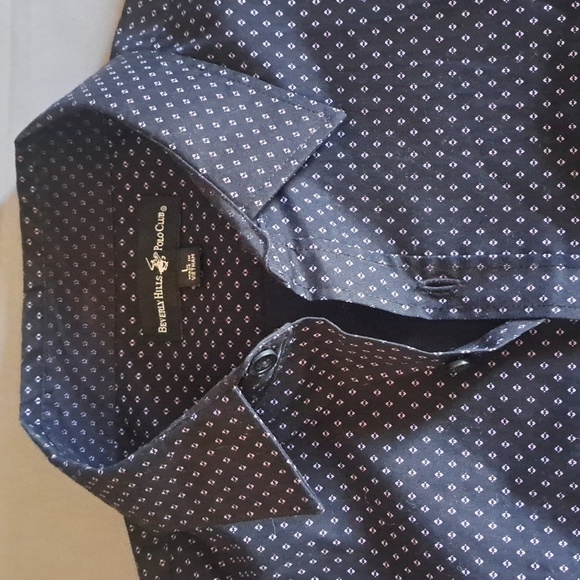 Beverly Hills Polo Club Shirt Adult Large Black Purple Geometric Camp Collared - Picture 2 of 5